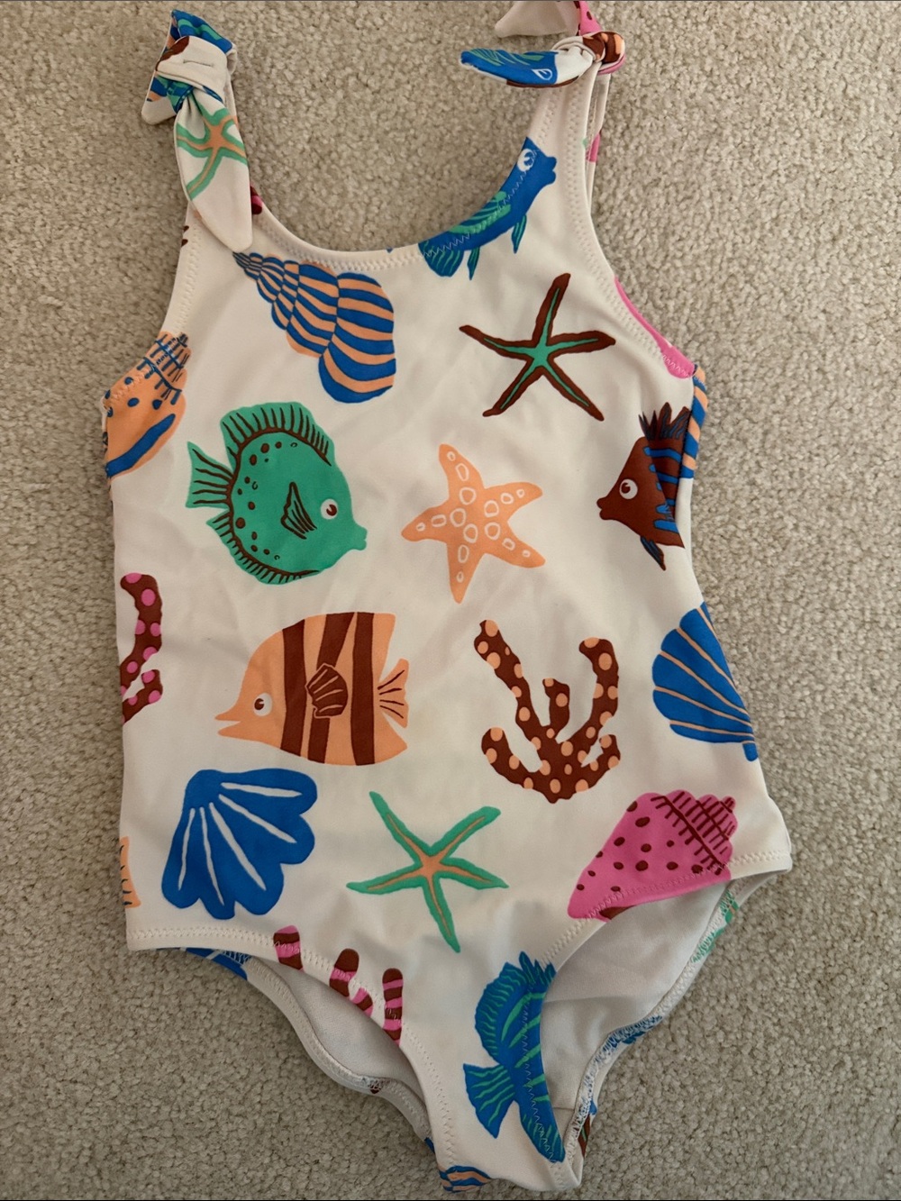 H&M Kids One-Piece Swimsuit - White with Blue, Green & Pink Sea Creatures